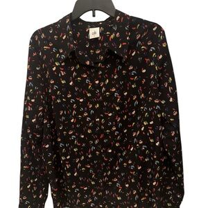 CAbi Multicolor Patterned Black Blouse